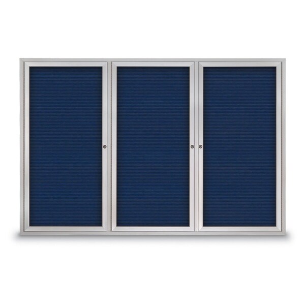 30"x36" 1-Door Enclosed Outdoor Letterboard, Blue Felt/Satin Alum